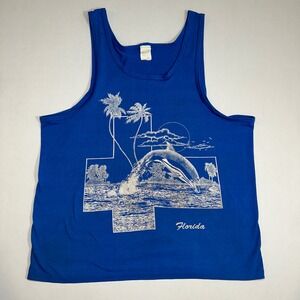 Vintage Florida‎ Dolphin Tank Top Mens L Blue Palm Trees Tourist Single Stitch